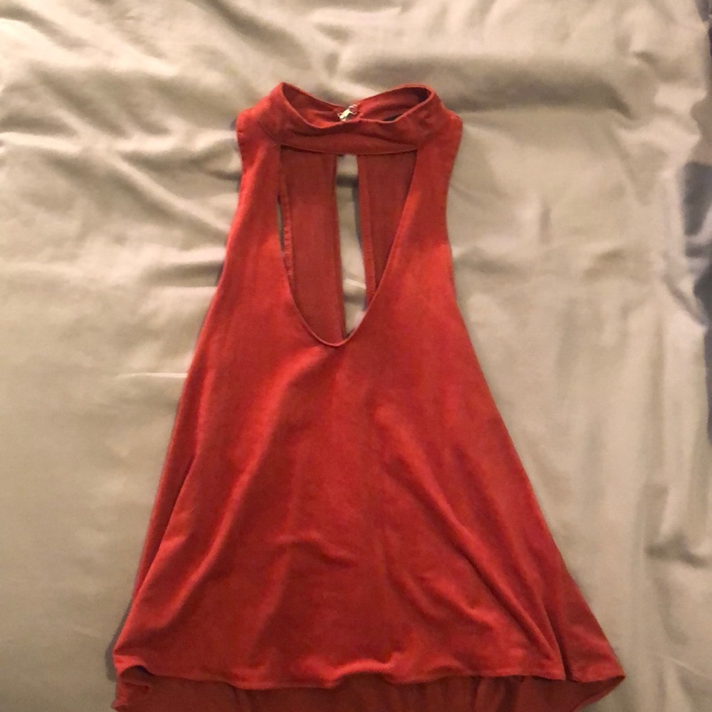 High neck choker burnt orange top